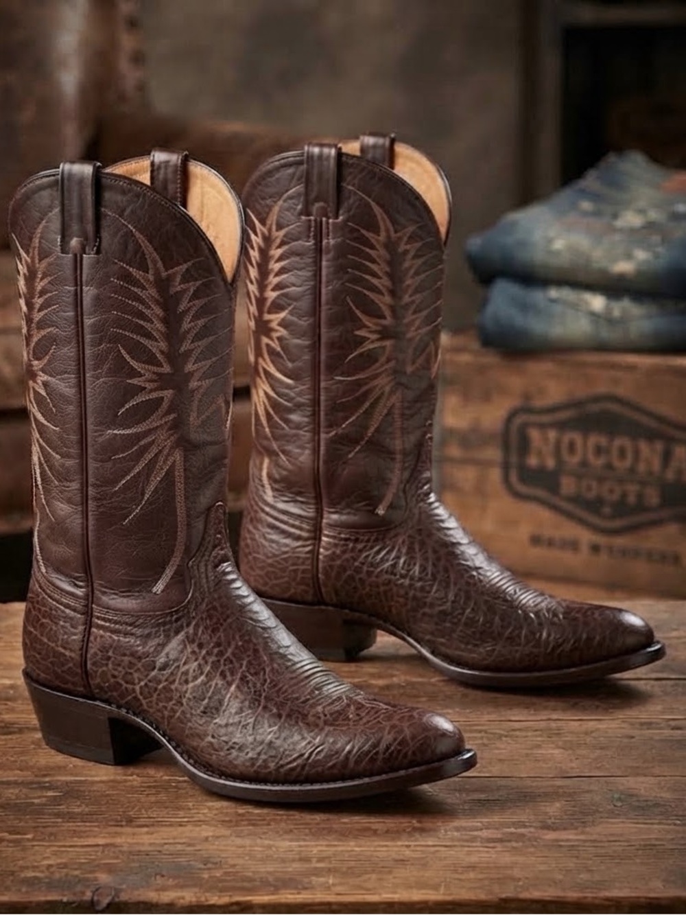 Vintage Nocona Men’s Brown Textured Elephant Print Western Cowboy Boots Size 11.